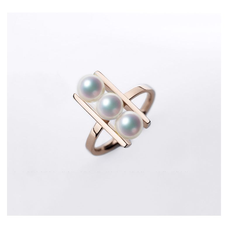 Bague 3 perles Akoya alignées et or rose 18 carats - 9