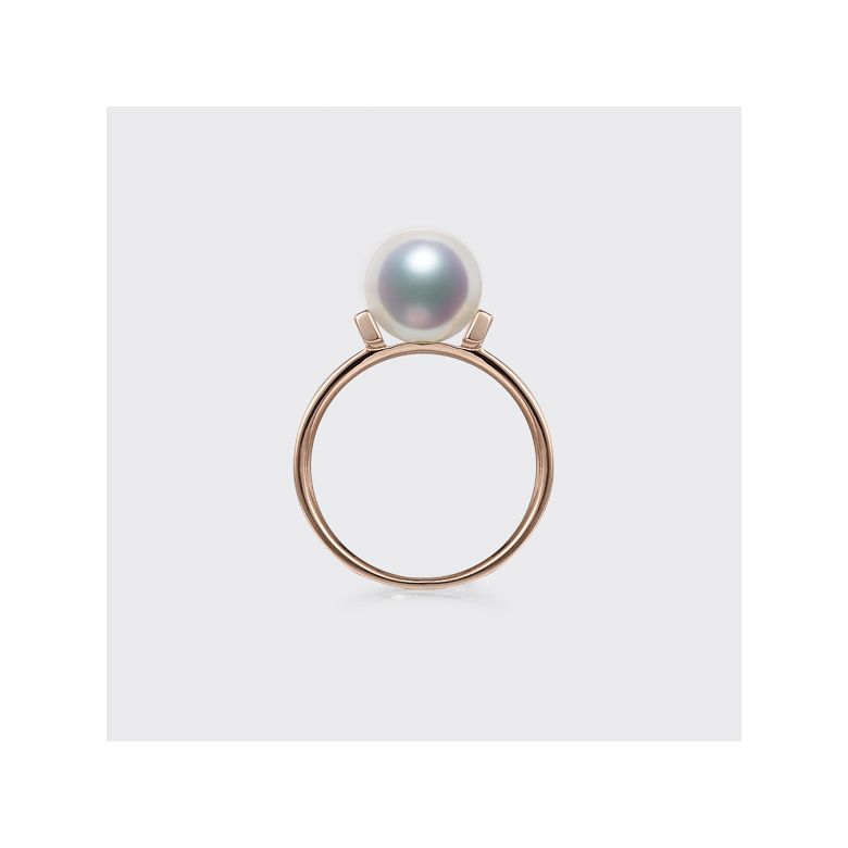 Bague monture rail. Or rose, Diamants sertis et Perle Akoya - 7