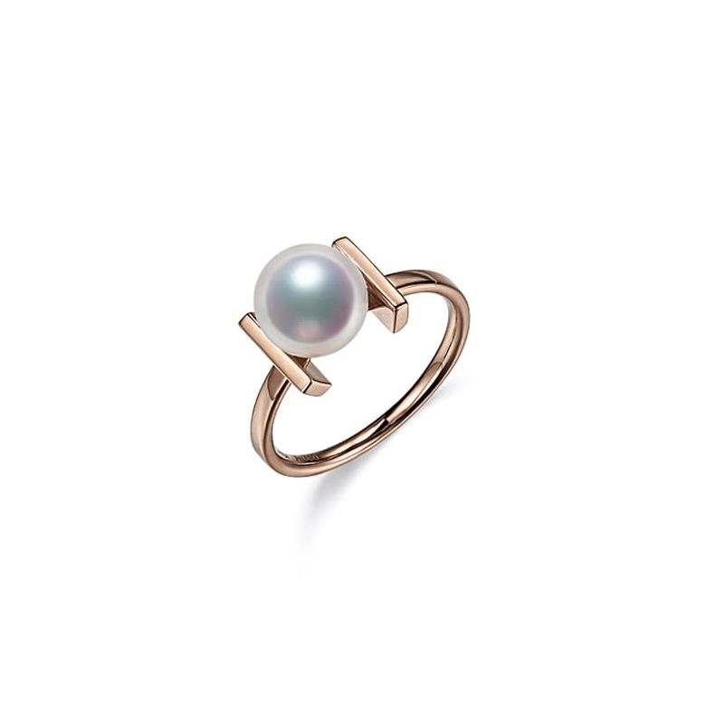 Bague moderne perle Akoya du Japon et or rose 18 carats - 1