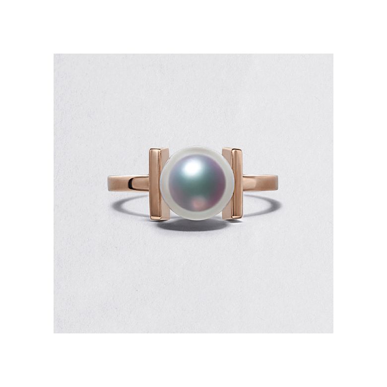 Bague moderne perle Akoya du Japon et or rose 18 carats - 2