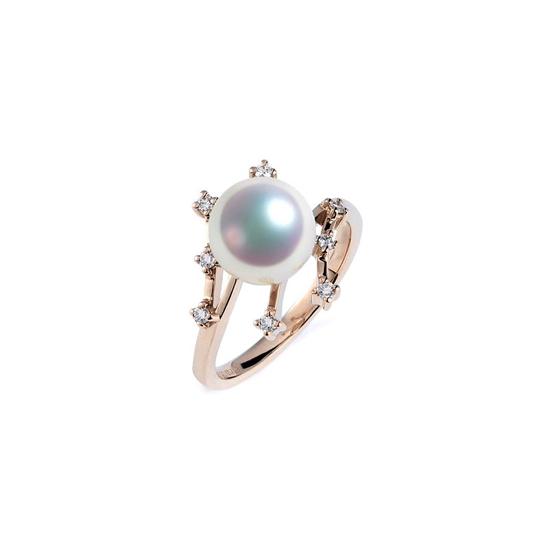 Bague Étoile des neiges. Perle Akoya, Or rose, diamants - 1