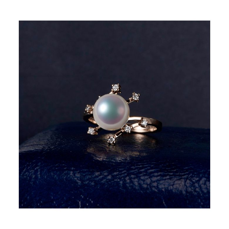 Bague Étoile des neiges. Perle Akoya, Or rose, diamants - 3