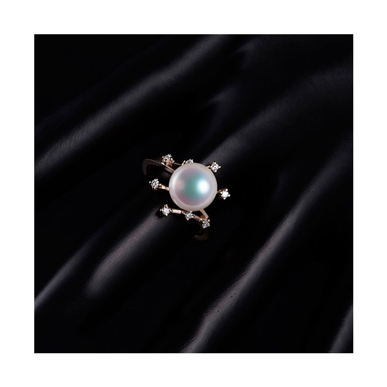 Bague Étoile des neiges. Perle Akoya, Or rose, diamants - 5