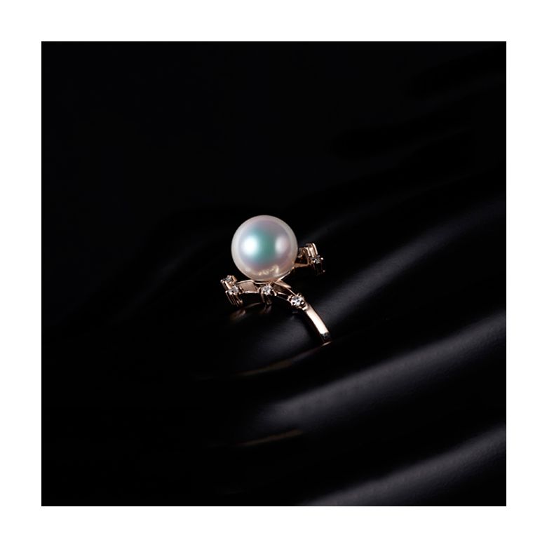 Bague Étoile des neiges. Perle Akoya, Or rose, diamants - 6