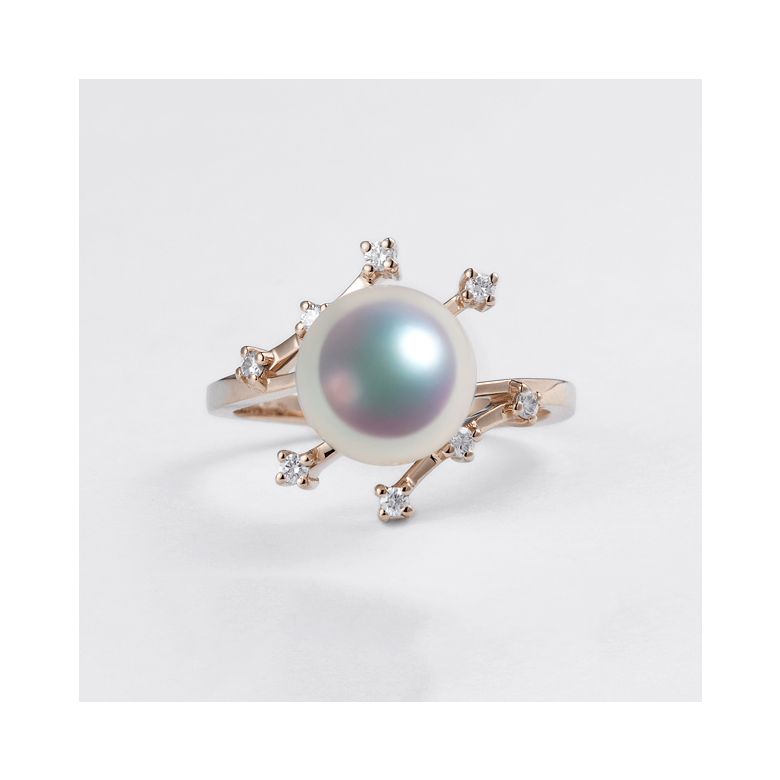 Bague Étoile des neiges. Perle Akoya, Or rose, diamants - 7