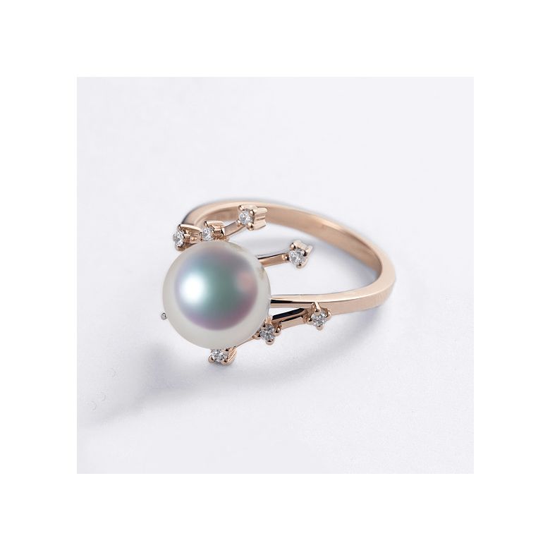 Bague Étoile des neiges. Perle Akoya, Or rose, diamants - 8