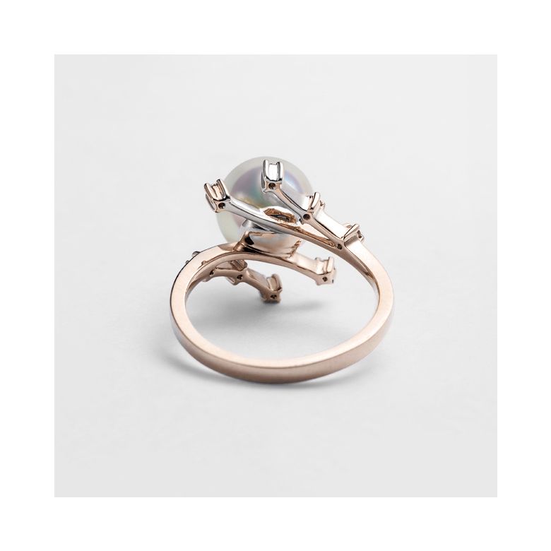 Bague Étoile des neiges. Perle Akoya, Or rose, diamants - 9