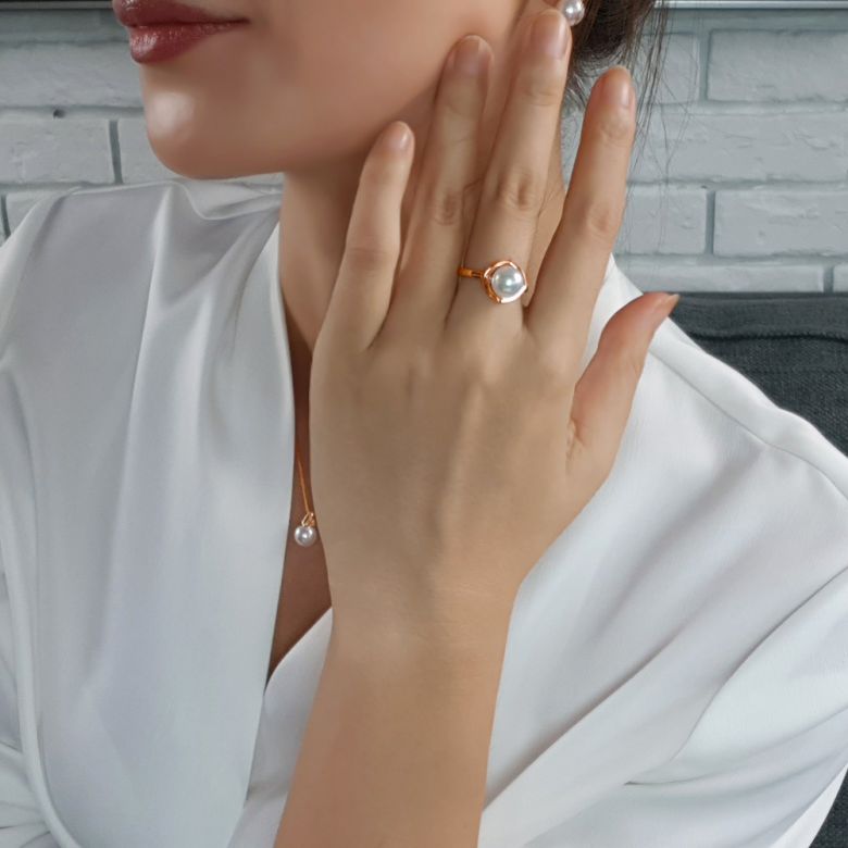 Bague perle de culture - Perle Akoya Japon - Or rose - Coco Chanel - 10