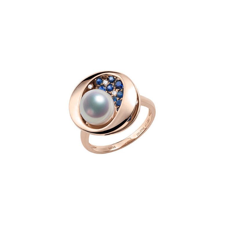 Bague Seiza Constellation I Perle Akoya, saphir, diamant I Or rose - 1