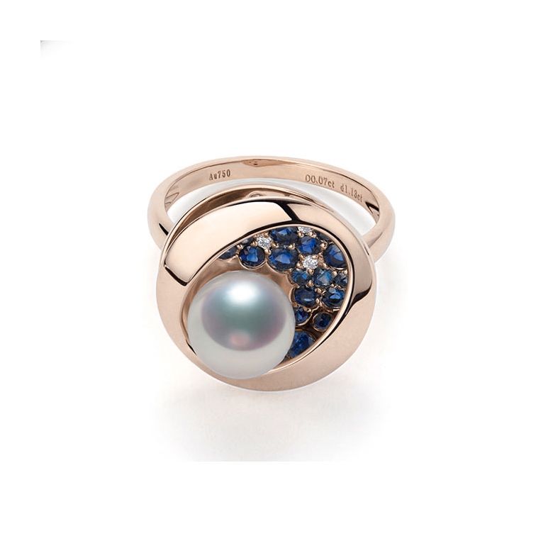 Bague Seiza Constellation I Perle Akoya, saphir, diamant I Or rose - 3