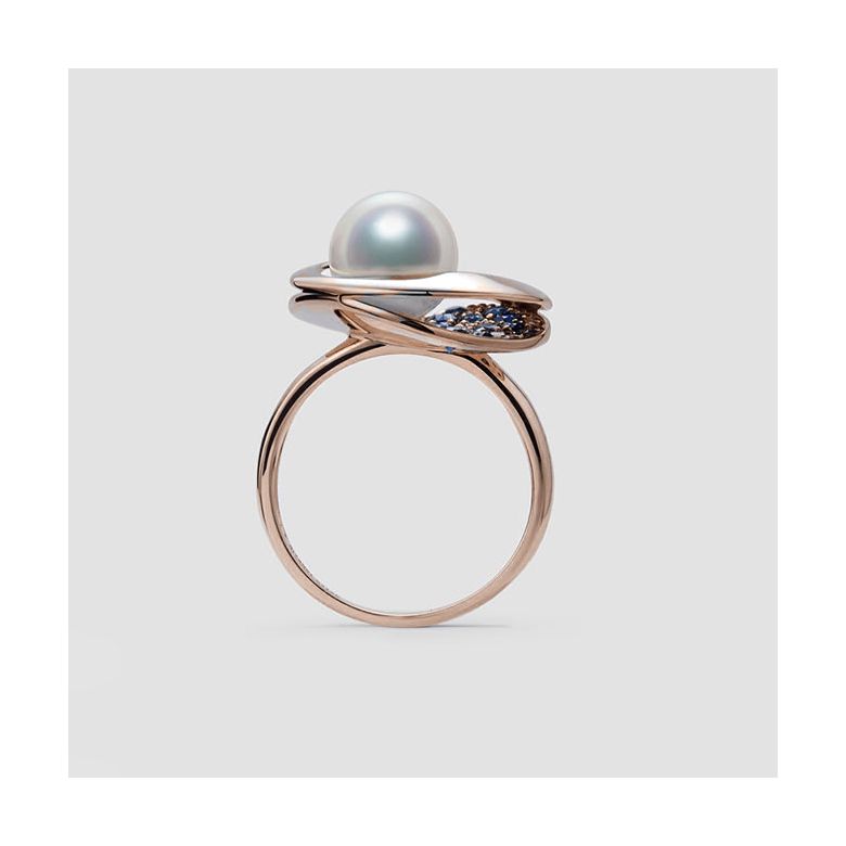 Bague Seiza Constellation I Perle Akoya, saphir, diamant I Or rose - 7