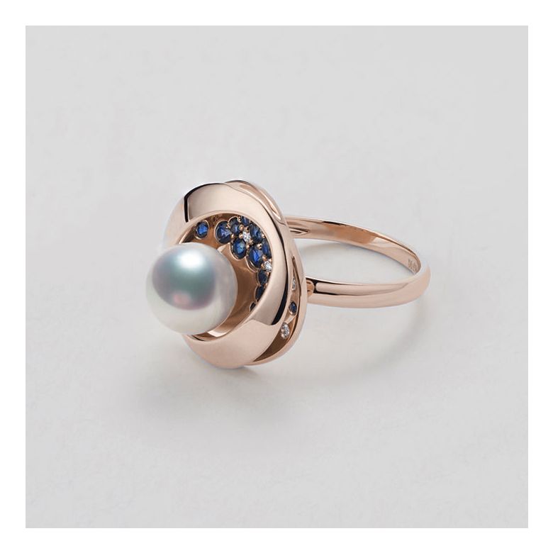 Bague Seiza Constellation I Perle Akoya, saphir, diamant I Or rose - 8