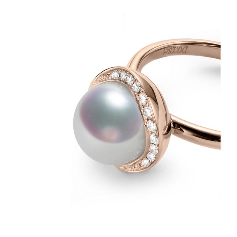 Bague Hinata. Couronne Or rose et Diamants. Perle Akoya - 7
