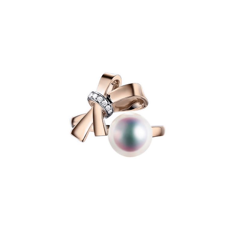 Bague Ti Noeud Koya en Or rose avec sa sublime Perle Akoya du Japon - 1