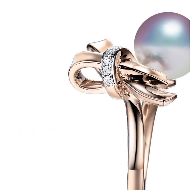 Bague Ti Noeud Koya en Or rose avec sa sublime Perle Akoya du Japon - 2