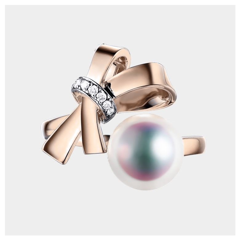 Bague Ti Noeud Koya en Or rose avec sa sublime Perle Akoya du Japon - 5