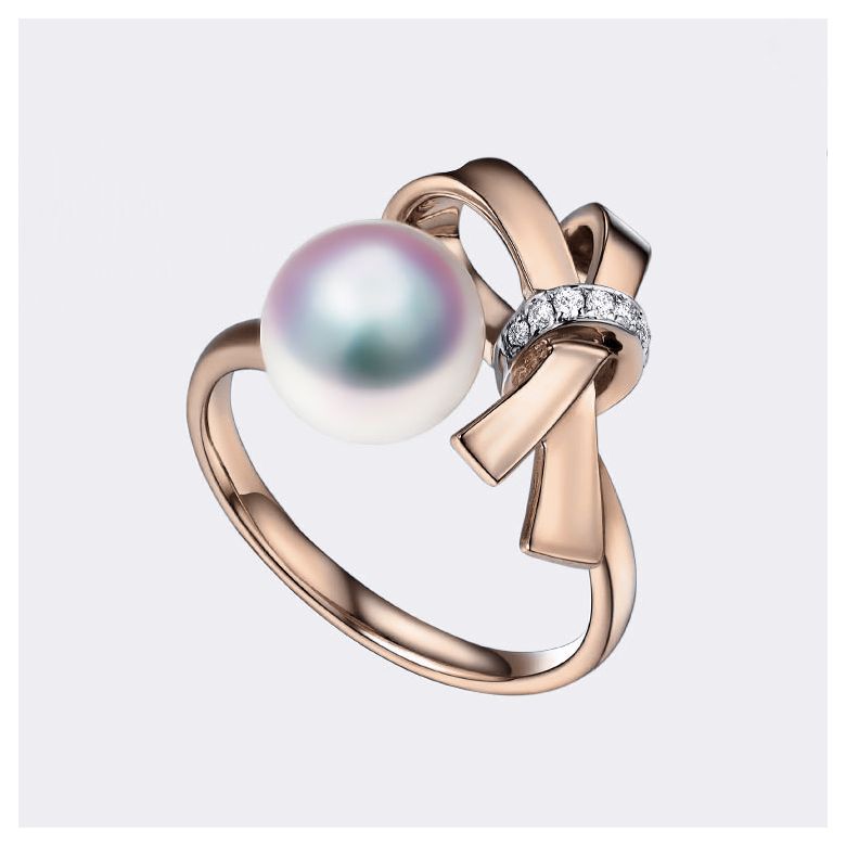 Bague Ti Noeud Koya en Or rose avec sa sublime Perle Akoya du Japon - 6