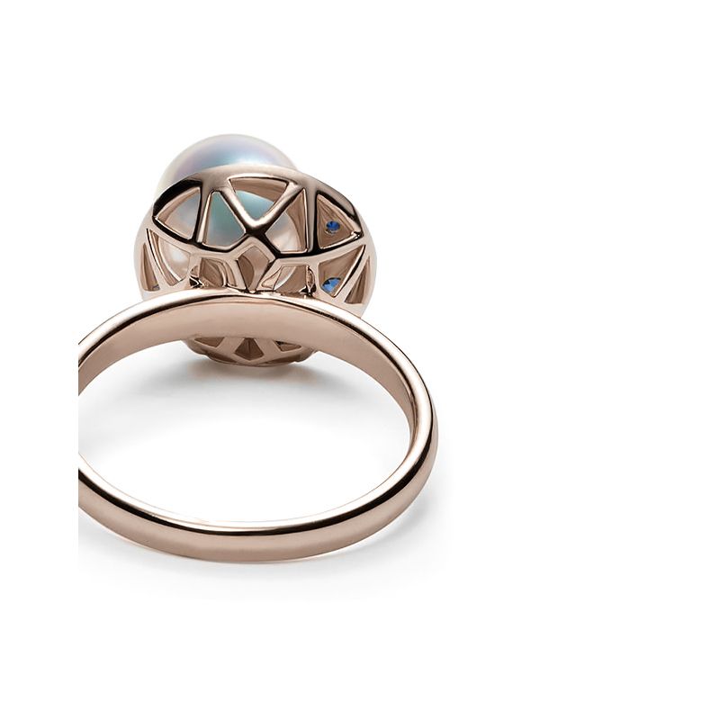 Bague Mikadzuki, Croissant de Lune I Perle Akoya, Saphir, Diamant or rose - 2