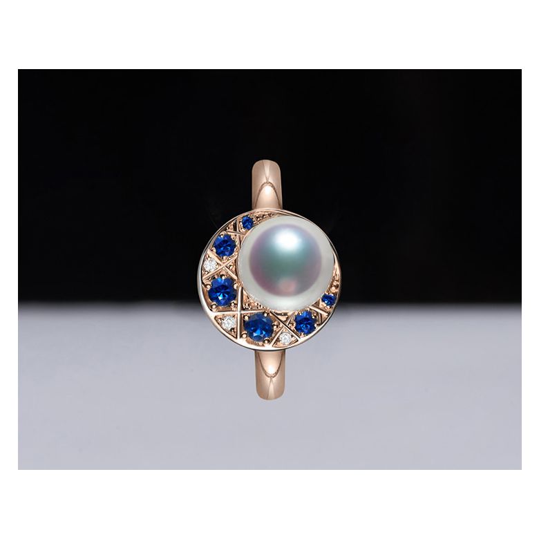 Bague Mikadzuki, Croissant de Lune I Perle Akoya, Saphir, Diamant or rose - 6