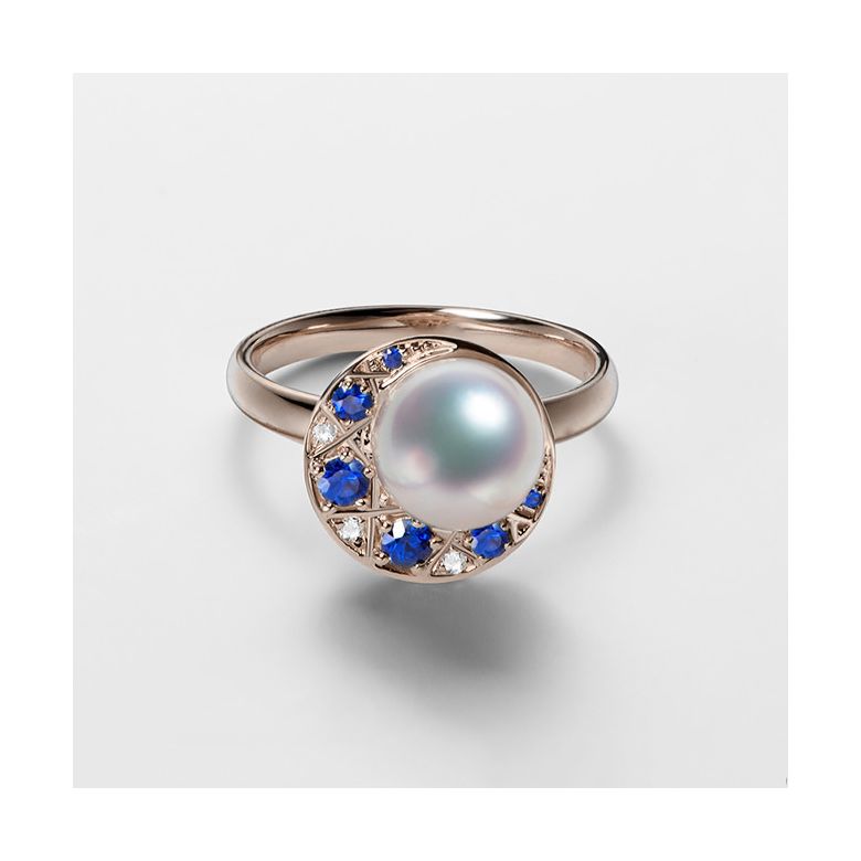 Bague Mikadzuki, Croissant de Lune I Perle Akoya, Saphir, Diamant or rose - 7