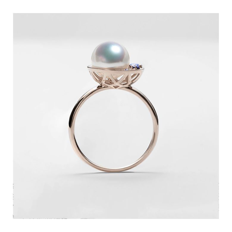 Bague Mikadzuki, Croissant de Lune I Perle Akoya, Saphir, Diamant or rose - 8
