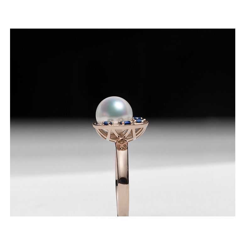 Bague Mikadzuki, Croissant de Lune I Perle Akoya, Saphir, Diamant or rose - 9