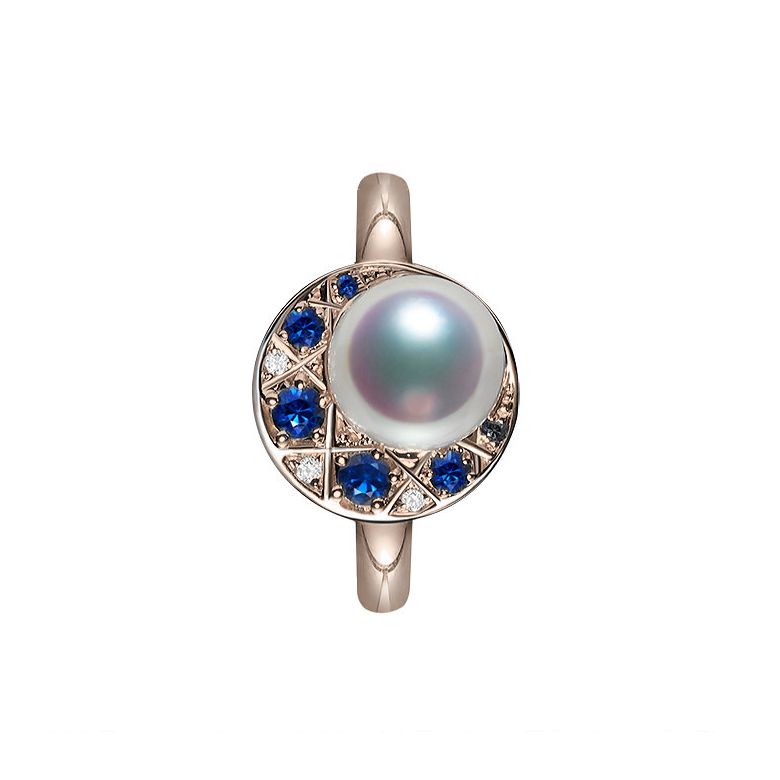 Bague Mikadzuki, Croissant de Lune I Perle Akoya, Saphir, Diamant or rose - 11