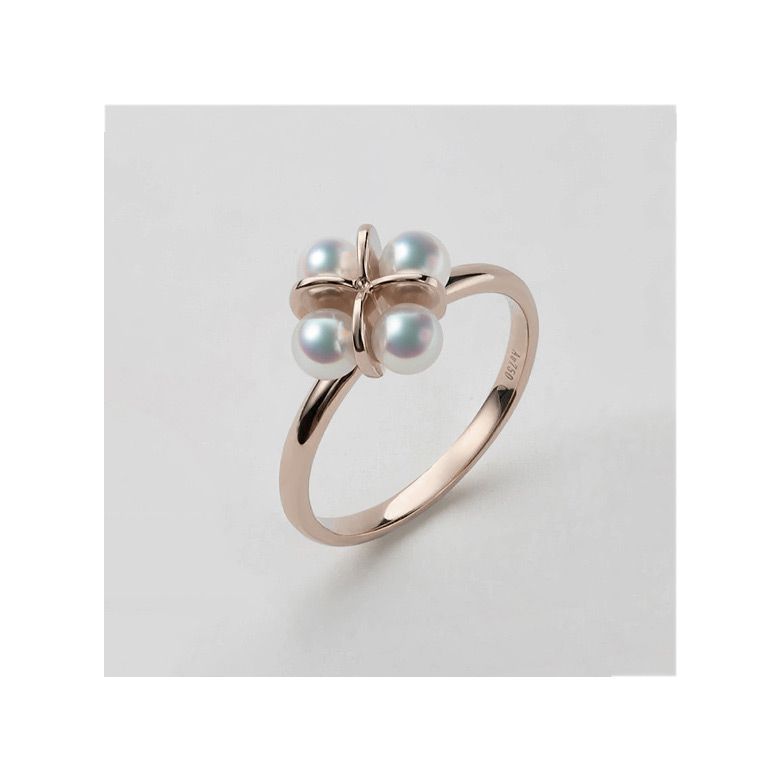 Bague trèfle 4 perles - 2 or rose - 2
