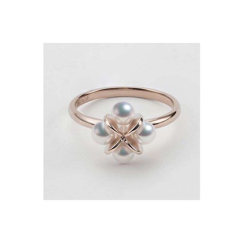 Bague trèfle 4 perles - 2 or rose - 3