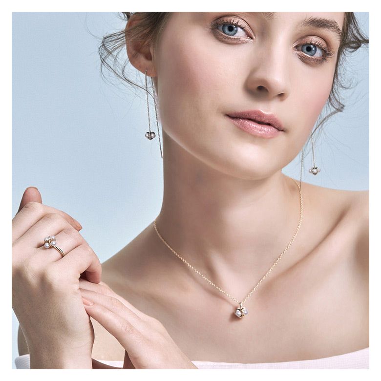 Bague trèfle 4 perles - 2 or rose - 4
