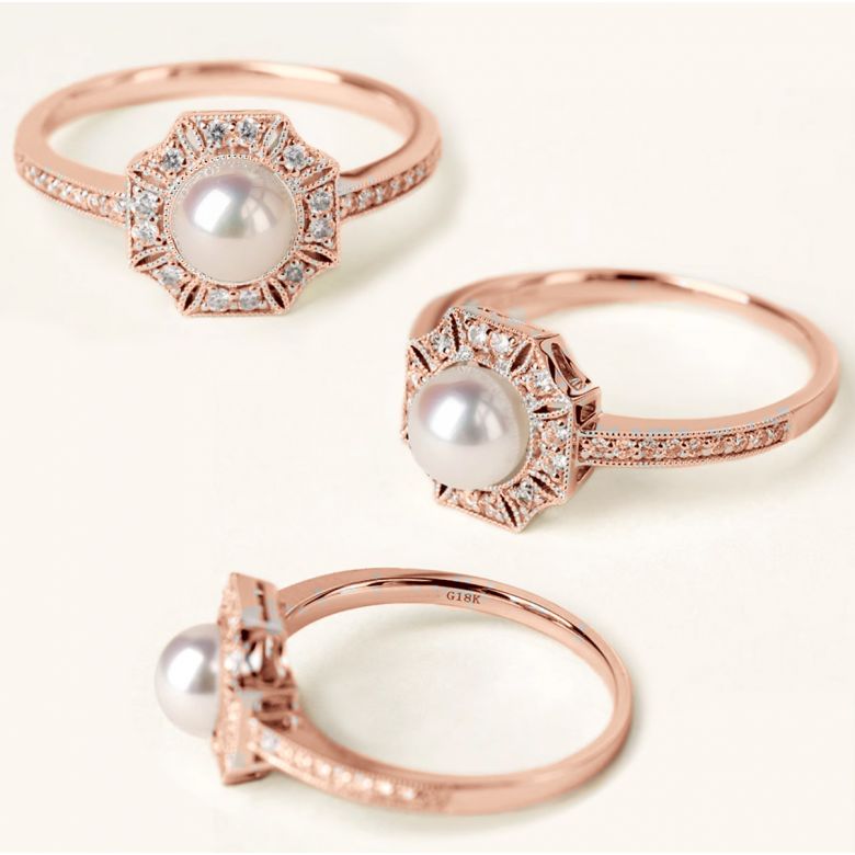 Bague Géometria Préciosa or rose - Éclat de Perle Akoya et Diamants - 4