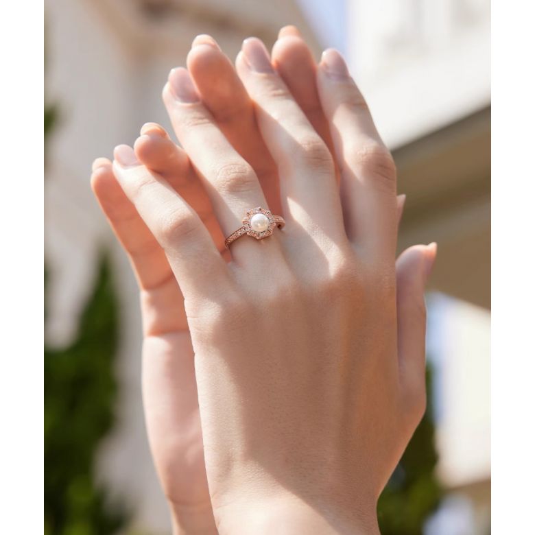 Bague Géometria Préciosa or rose - Éclat de Perle Akoya et Diamants - 5