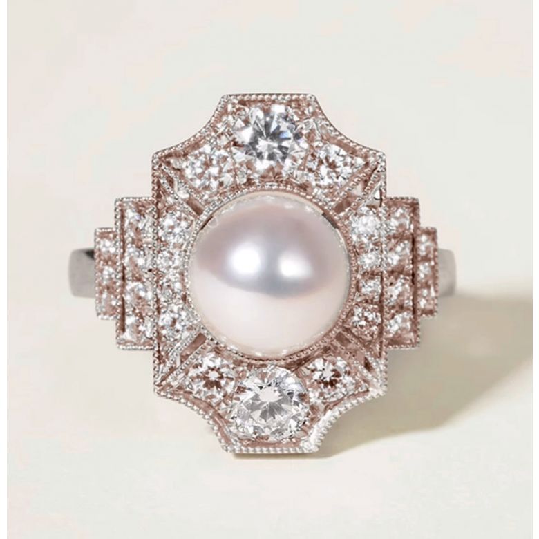 Bague Art Déco Perle Akoya - Collection Géométria Préciosa or rose - 5