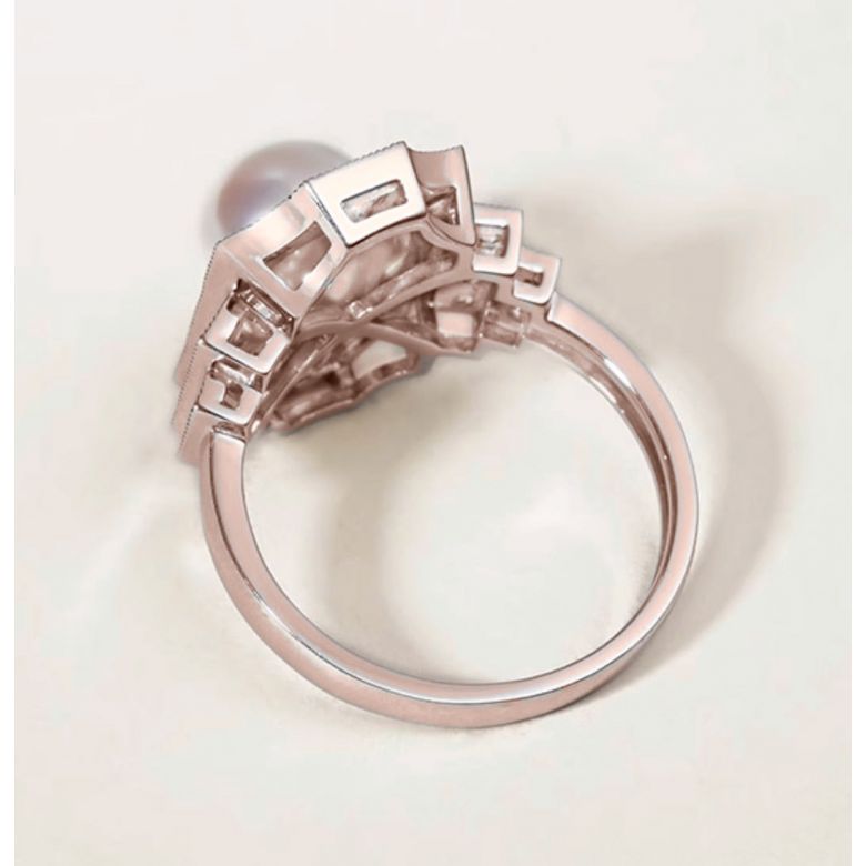 Bague Art Déco Perle Akoya - Collection Géométria Préciosa or rose - 7