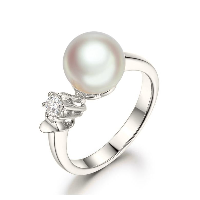 Bague Or blanc. Duo Perle Akoya et Diamant serti - 1