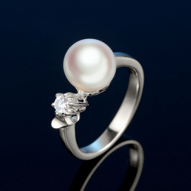 Bague Or blanc. Duo Perle Akoya et Diamant serti - 2