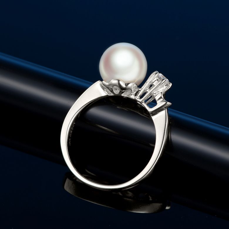 Bague Or blanc. Duo Perle Akoya et Diamant serti - 4