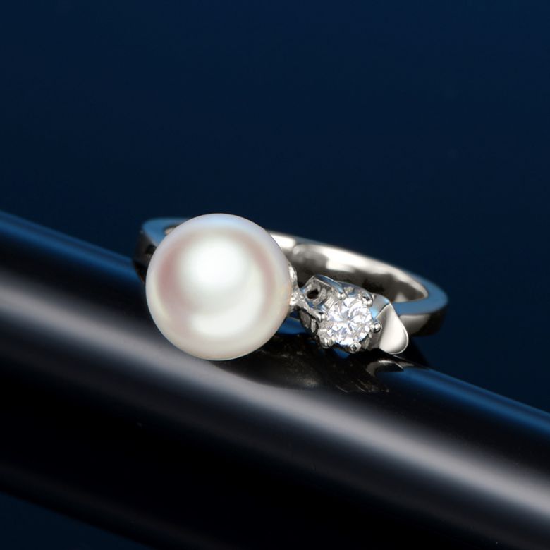 Bague Or blanc. Duo Perle Akoya et Diamant serti - 5