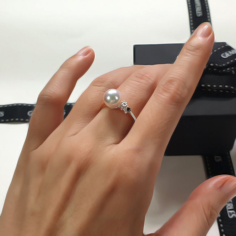 Bague Or blanc. Duo Perle Akoya et Diamant serti - 6