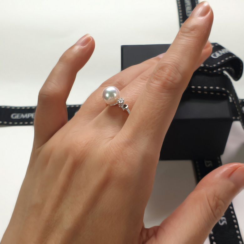Bague Or blanc. Duo Perle Akoya et Diamant serti - 8