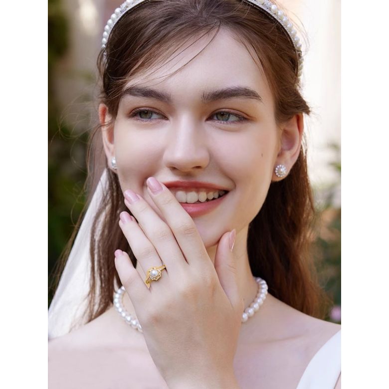 Bague Géometria Préciosa or jaune - Éclat de Perle Akoya et Diamants - 2