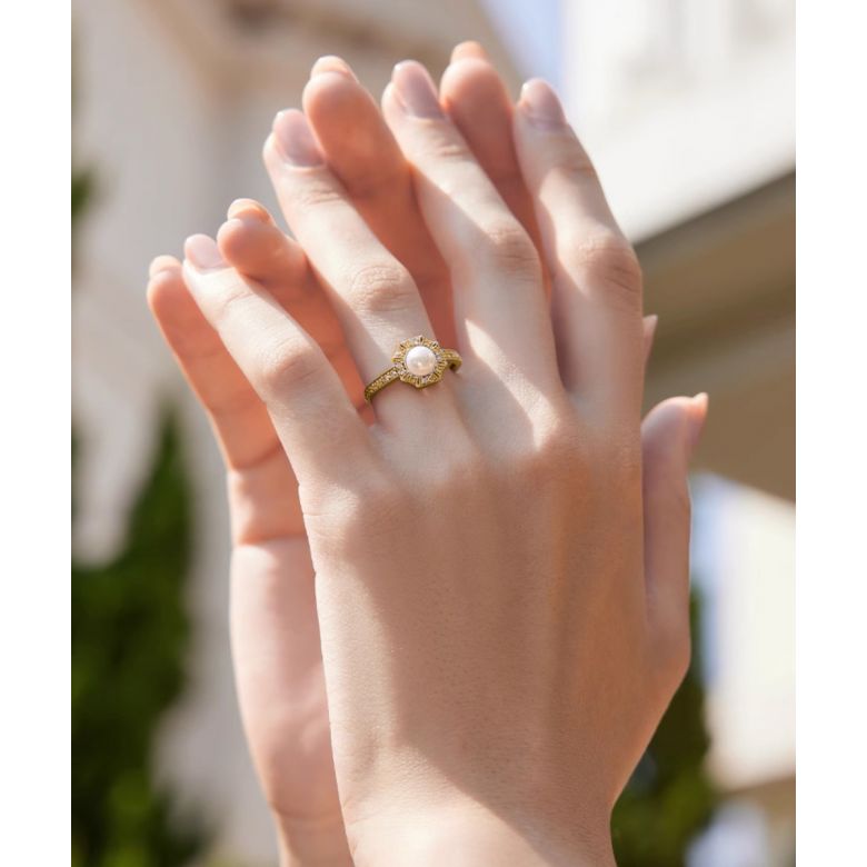 Bague Géometria Préciosa or jaune - Éclat de Perle Akoya et Diamants - 5