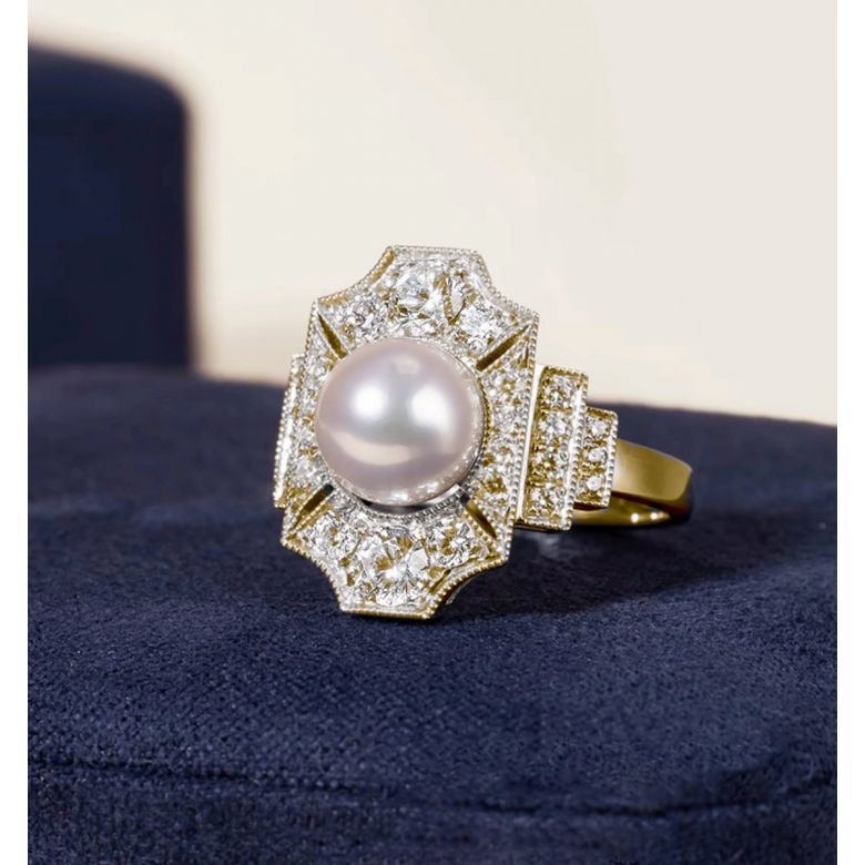 Bague Art Déco Perle Akoya - Collection Géométria Préciosa or jaune - 2