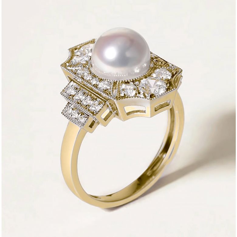 Bague Art Déco Perle Akoya - Collection Géométria Préciosa or jaune - 4