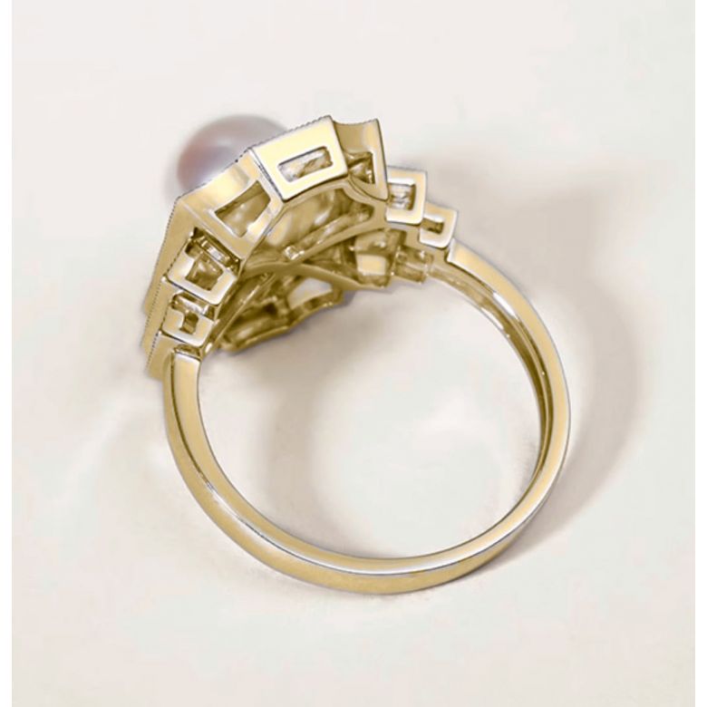 Bague Art Déco Perle Akoya - Collection Géométria Préciosa or jaune - 7