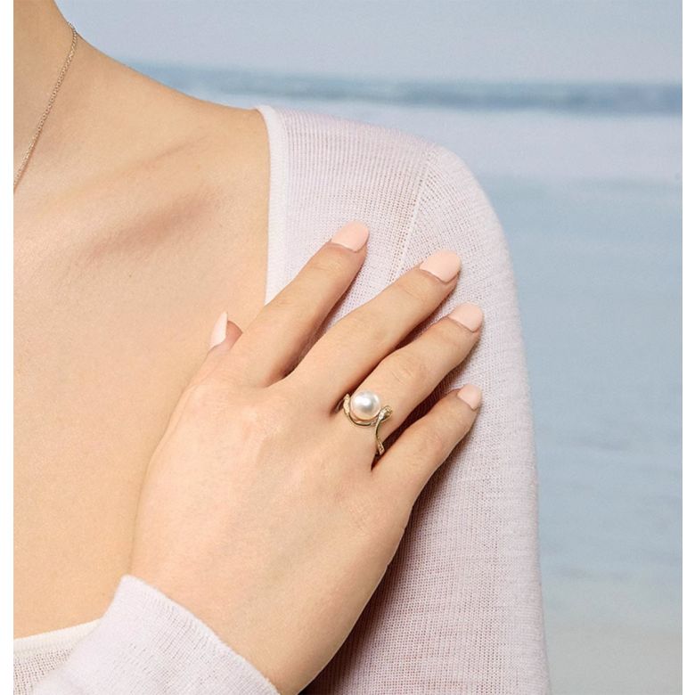 Bague Ondine, Perle Akoya, Or Jaune, Diamant - 3