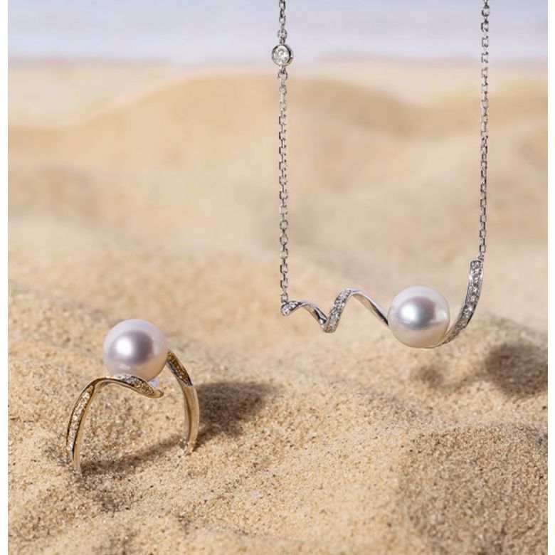 Bague Ondine, Perle Akoya, Or Jaune, Diamant - 5
