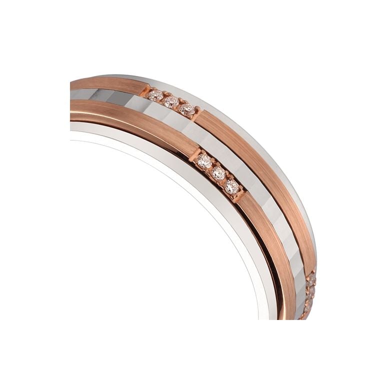 Alliance 2 ors Homme - Or blanc poli et rose brossé - Diamants - 3