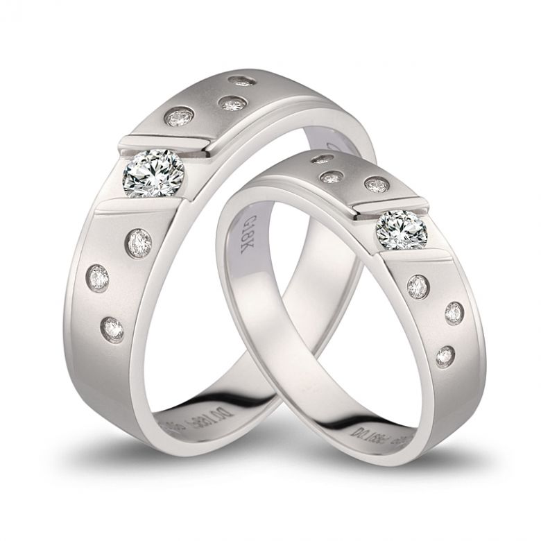 Bagues alliances constellations diamantées - En or blanc 18cts - Duo - 1