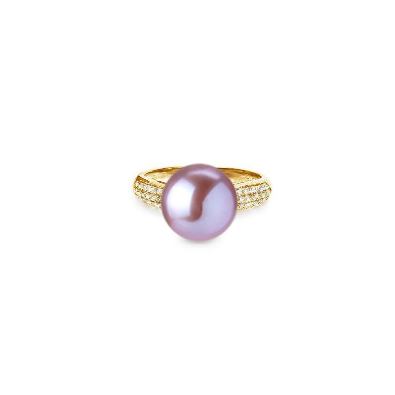 Bague Cyrène. Perle Lavande Or jaune, Diamants - 1